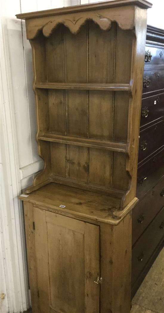 Narrow pine dresser with open shelved top